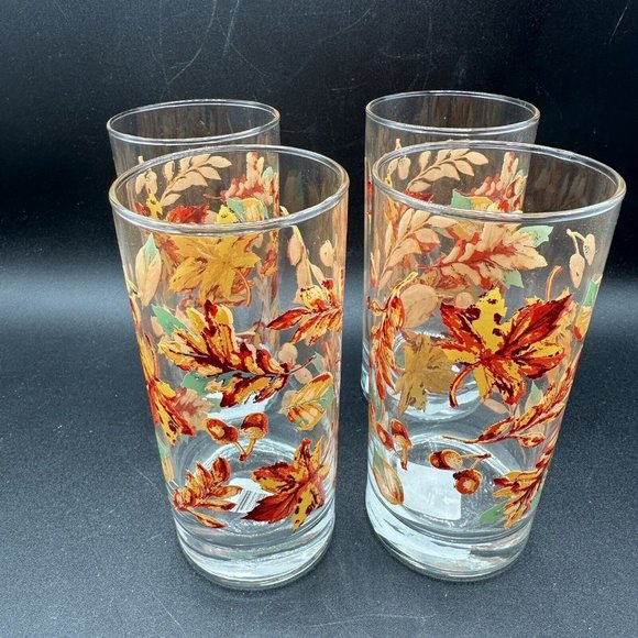 Greenbrier Autumn Fall Leaves Acorns Drinking Glasses Tumblers 16.3 oz Set of 4 - Picture 1 of 9